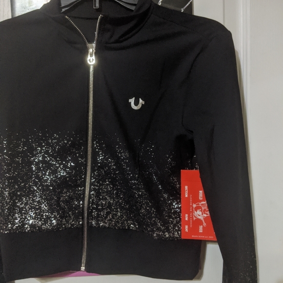 True Religion Black Ombre Glitter Zip Crop Workout Jacket - Picture 2 of 5